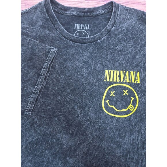 Nirvana Washed Black T-Shirt Large Yellow Smiley Logo - Picture 4 of 7